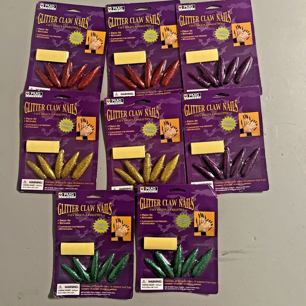 Halloween Press On Nails Stiletto Glitter Nails Lot of 8 Purple Green Red Gold